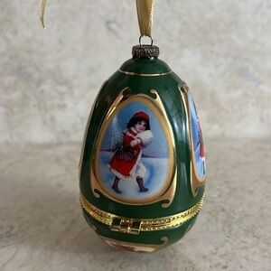 Limoges Style Christmas Ornament Egg Music Box